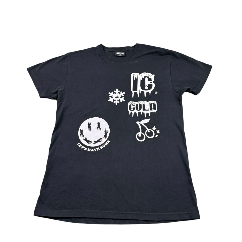 Icecream Mens Smiley Face IC Cold Graphic T-Shirt Black White Size Medium